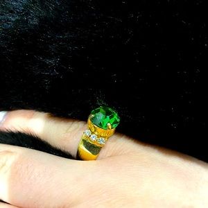 Brazilian gold ring green rock